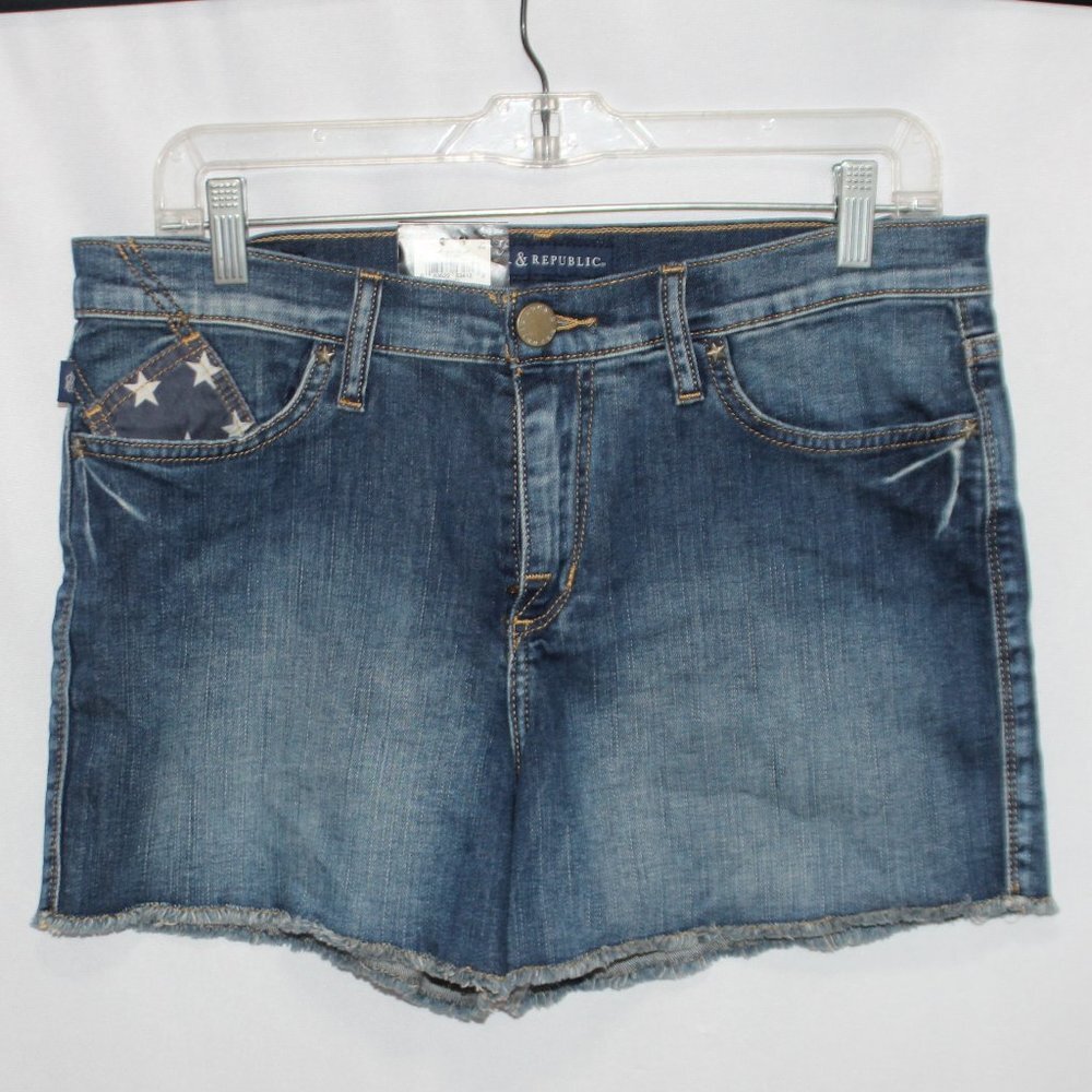 Rock & Republic Dark Blue Denim Shorts with Star Pocket Detail